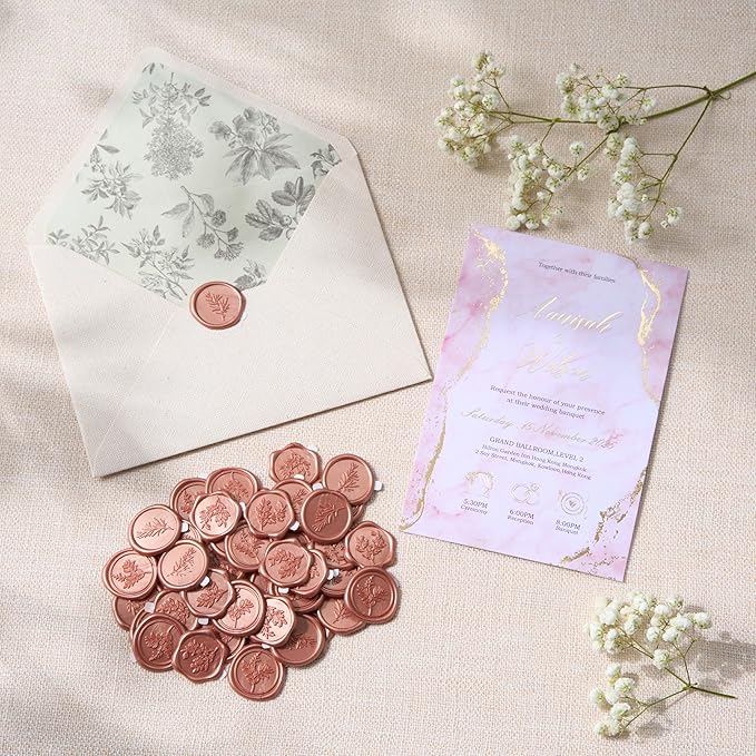 Wax Seal Stickers (60 Pcs, 3 Designs in 1 Pack) Premium Envelope Seal Stickers for Wedding Invitation Envelopes, Adhesive Wax Seals, Perfect for Seating Chart, Gift Wrapping
