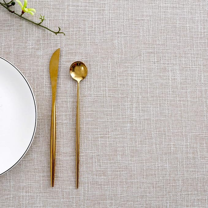 maxmill Flaxy Faux Linen Table Cloth with 2-Tone Slubby Texture Wrinkle Resistant Anti-Shrink Soft Tablecloth for Kitchen Dining Tabletop for Buffet Banquet Parties Rectangle 60 x 140 Inch Linen
