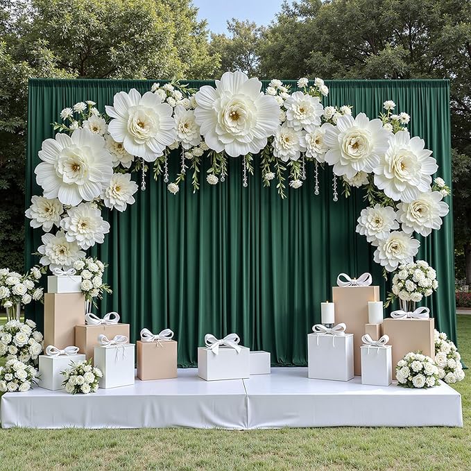 Backdrop Curtain Set – Hunter Green Polyester, 8 Panels, 5 ft x 10 ft Each