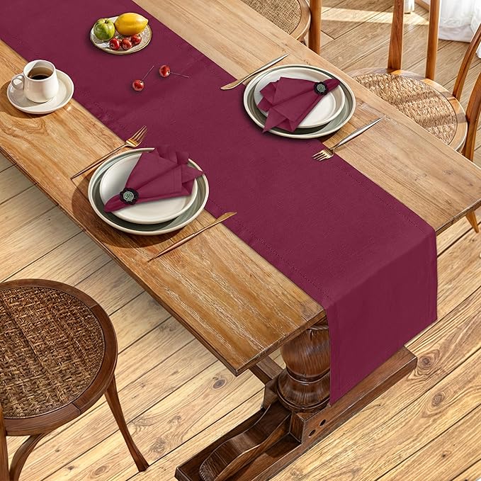 Ruvanti Linen Table Runner 120 Inches, Classic Hemstitch, Washable, Reusable, Non-Slipping, Stain Resistant- Perfect for Parties, Weddings, Dinners, Thanksgiving, Christmas, Indoor use – Burgundy