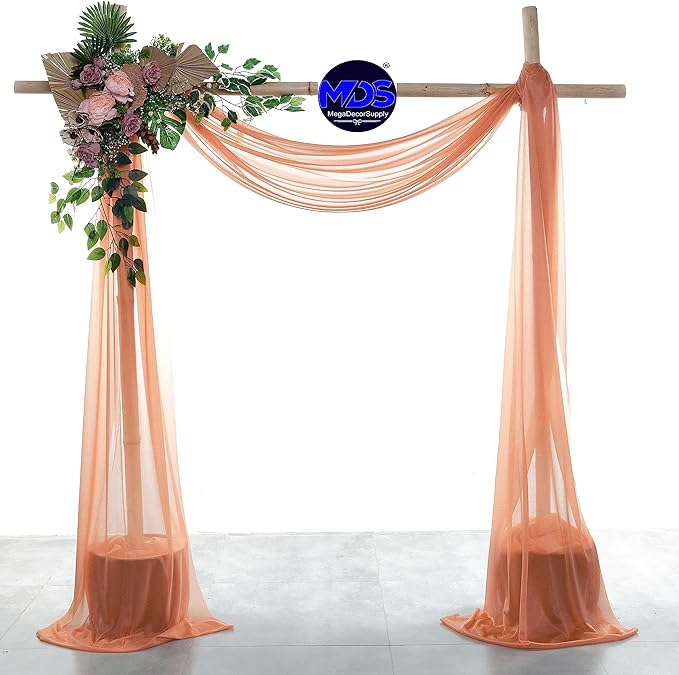 MDS Halloween Chiffon Draping Fabric - 1 Panel, 30" Wide x 100ft Long - Sheer Spooky Arbor & Canopy Drapery for Haunted House Backdrops, Party Ceilings, DIY Costumes & Themed Events - Coral Peach