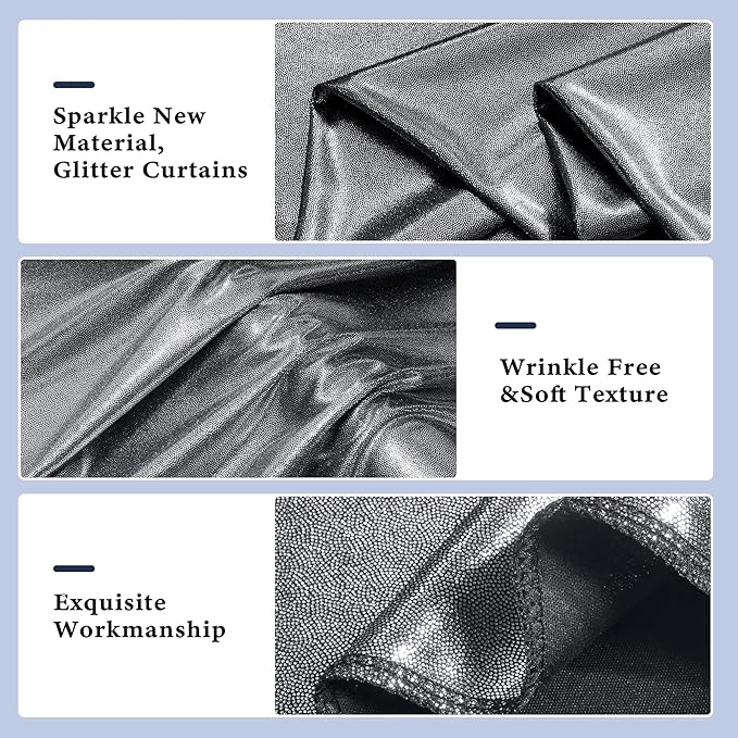 Outpain Thick 20 ft x 10 ft Black Silver Sequin Backdrop Curtain for Parties, Wrinkle Free Glitter Photo Backdrop Drapes 4 Panels 5x10ft Black Silver Back Drop Cloth for Wedding Photography Background