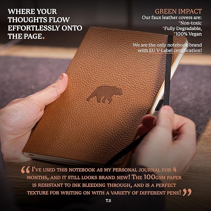 Dingbats* Wildlife Dotted Journal Notebook A5 - Vegan Leather Soft Cover, Ideal for Work, Travel - Pocket, Elastic Closure, Bookmark
