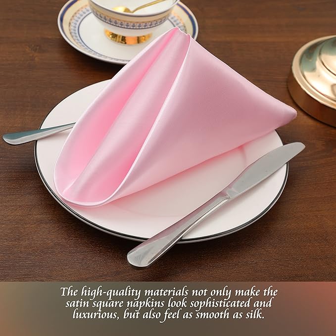 Manyshofu 60 Pieces Light Pink Satin Napkins - 20x20 Inches Cloth Napkins, Square Satin Fabric Napkin Set - Soft & Reusable Table Napkin for Wedding Dinner Party Lunch Banquet Restaurant Decoration