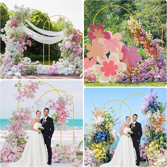 Arbors Gold Metal Garden Arch Set of 2, Two Sizes with Crossbar Base