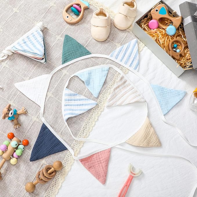 Banner Garland, 15 Ft Cotton Triangle Flags, Set of 2 Strips