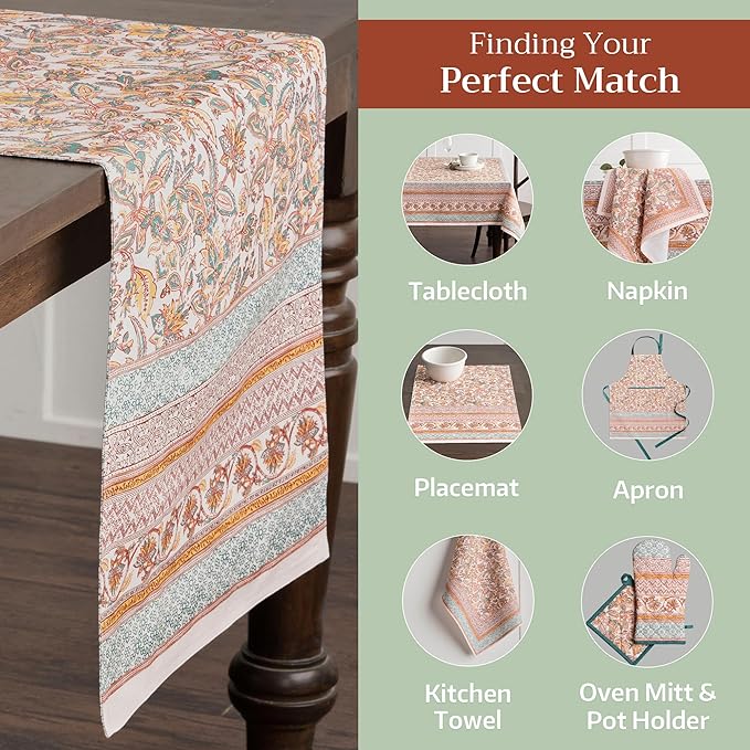 Maison d' Hermine Table Runner 100% Cotton Double Layer Table Runners 108 inches Long for Thanksgiving Christmas Decorations Home Kitchen Dining Party Wedding (Nila, 14.5" x 108")