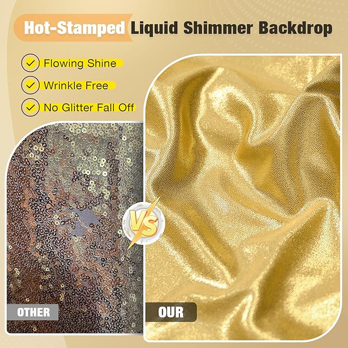 20x10FT Gold Sequin Backdrop - 4 Panels 5x10FT Wrinkle-Free Glitter Drapes for Weddings, Parties & Events