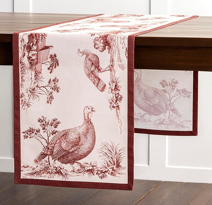 Maison d' Hermine Table Runner 100% Cotton Single Layer Table Runners 48 inches Long for Thanksgiving Christmas Decorations Home Kitchen Dining Party Wedding (Holy Jouy - Brown, 14.5" x 48")