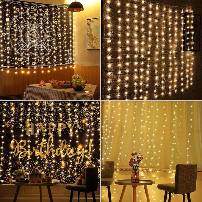Meonum Curtain Tapestry Backdrop String Lights, Each 13 Strings 6.6 x 5 ft Tapestry Fairy String Light, 8 Modes Window Wall Hanging Light Strings for Bedroom Christmas Curtain Decor(2 Pack)