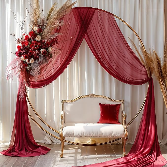 Burgundy Wedding Arch Draping Fabric 2 Panels 30'' x 20FT Burgundy Drapes Sheer Fabric Backdrop Arch Draping Fabrics for Wedding Ceremony Birthday Party Bridal Shower Decoration