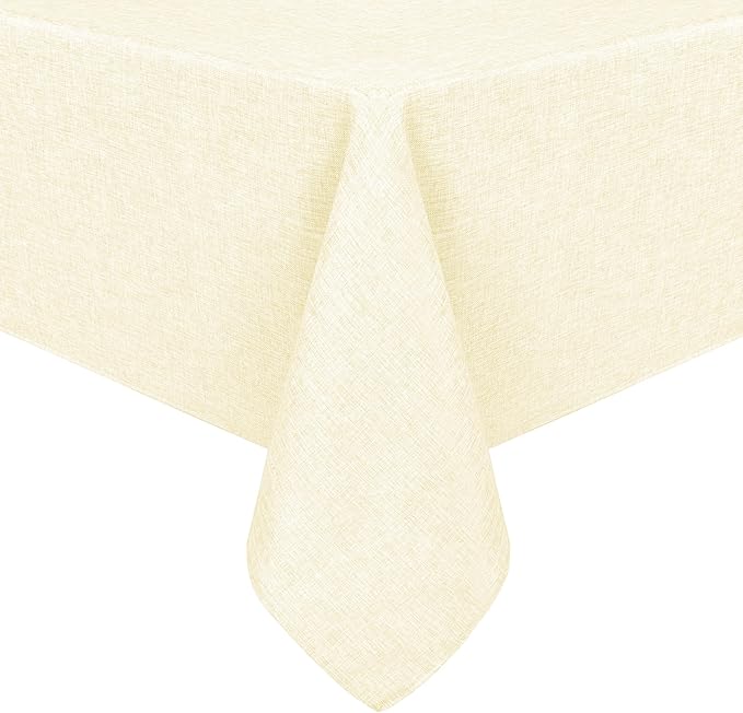 Hiasan Faux Linen Rectangle Tablecloth - Wrinkle and Stain Resistant Washable Table Cloth for Kitchen Dining Room Holiday Table Cover for Dinner, Champagne, 70 x 90 Inch