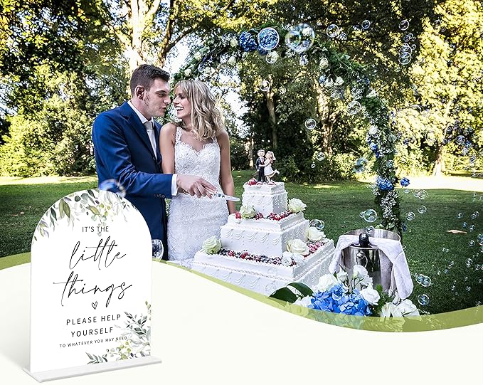 Greenery Wedding Bathroom Basket Sign, 6 x 8 Inch White Arch Acrylic Wedding Sign with Holder, Wedding Sign for Ceremony and Reception, Wedding Decoration, Wedding Supplies - LY09