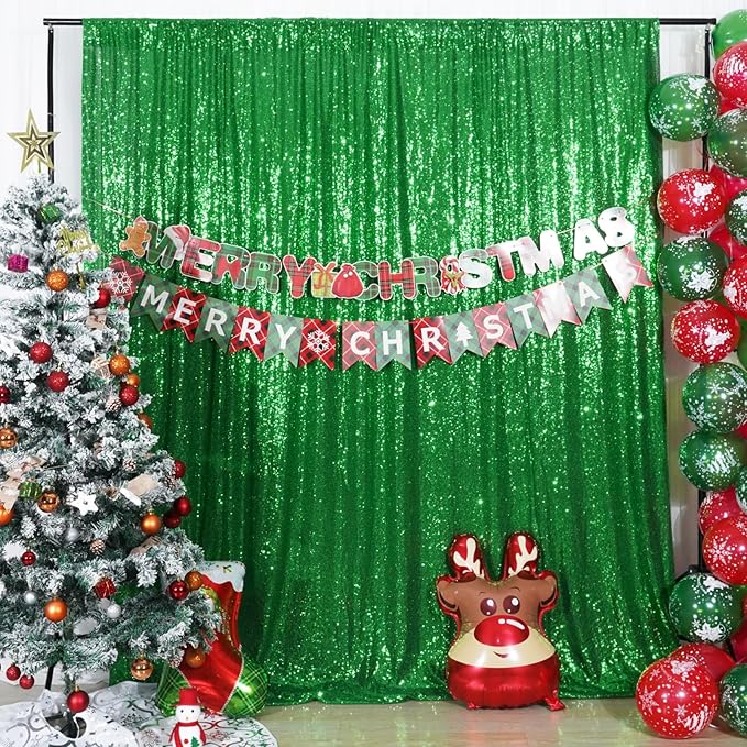 Poise3EHome 8FT x 10FT Green Sequin Photography Backdrop Curtain for Party Decoration, Green