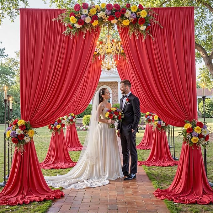 30×14ft Wrinkle Free Red Backdrop Curtain for Wedding Parties,6 Panels 5×14ft Height Soft Silky Polyester Backdrop Drapes Red Photo Back Ddrop Curtains for Event Photography Christmas Background Cloth