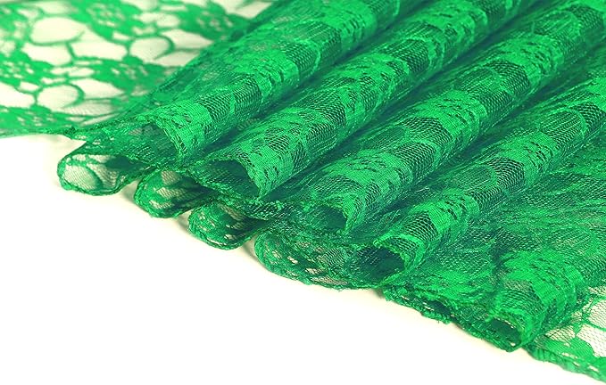 MDS Pack of 15 Wedding 12 x 108 inches Lace Table Runner for Wedding, Decorations for Birthday Parties, Banquets, Graduations, Engagements, and Runners fit Rectangle, Round Table- Green