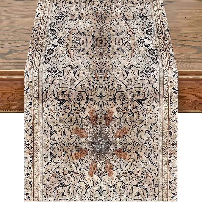 Snycler Table Runner Boho Table Runners Vintage Elegant Farmhouse Table Center Linen Decor for Home Dining Party Entrance (13x72 Inch) Boho-Brown