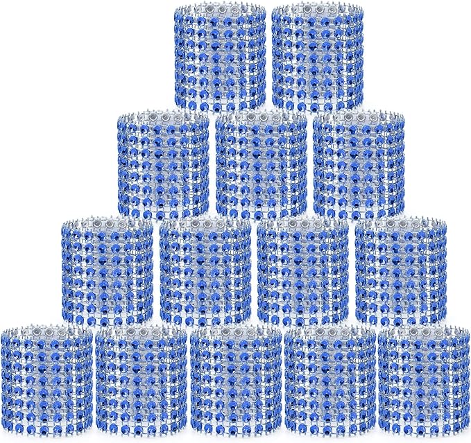 Blue Napkin Rings Bulk Set of 150pcs,Wedding Diamond Crystal Rhinestone Napkin Rings Adornment for Wedding Reception, Dinner, Place Settings, Holiday Parties or DIY Decoration (150,Blue)