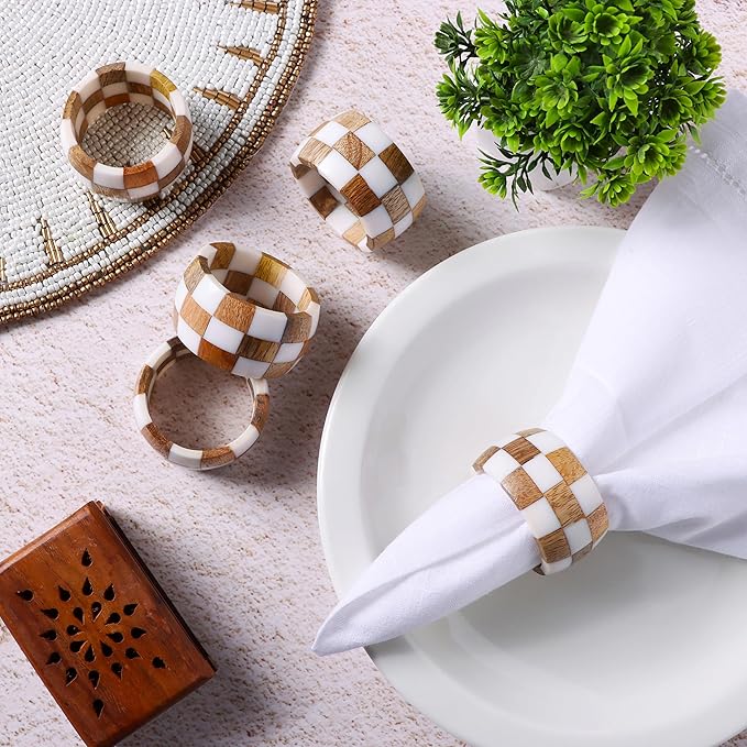 Napkin Rings Set of 12, Brown Cinnamon Mango Wood and Epoxy Resin