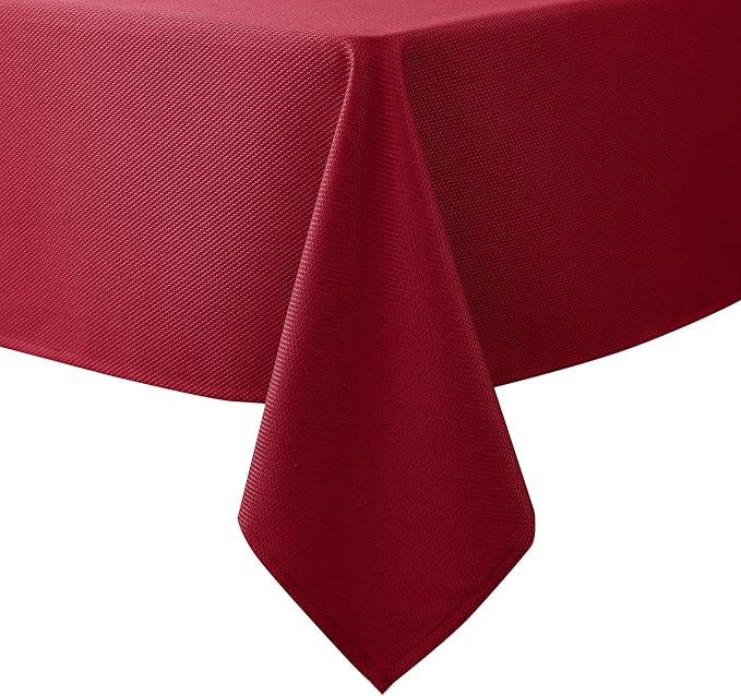 Biscaynebay Textured Fabric Christmas Tablecloths 70x108 Inches Rectangular, Red Water Resistant Table Cloths for Dining, Kitchen, Wedding and Parties, Machine Washable