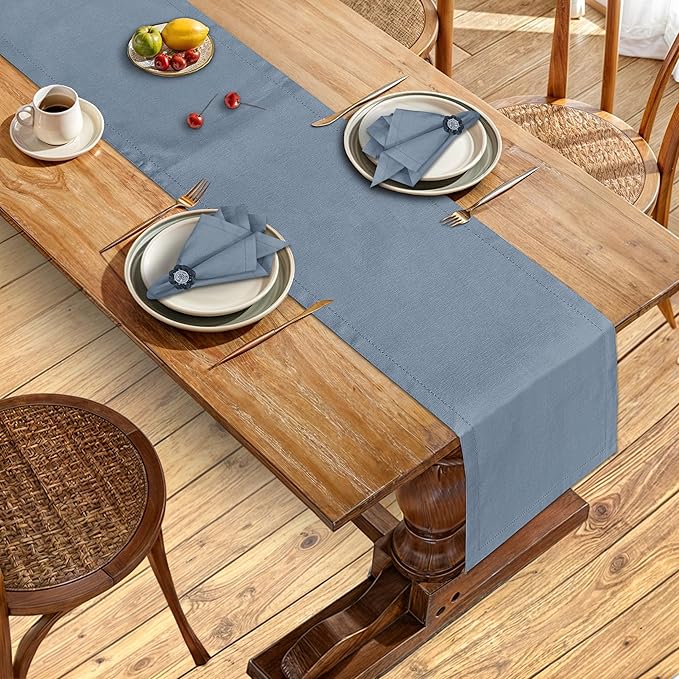 Ruvanti Linen Table Runner 72 Inches, Classic Hemstitch, Washable, Reusable, Non-Slipping, Stain Resistant- Perfect for Parties, Weddings, Dinners, Thanksgiving, Christmas, Indoor use – Grey