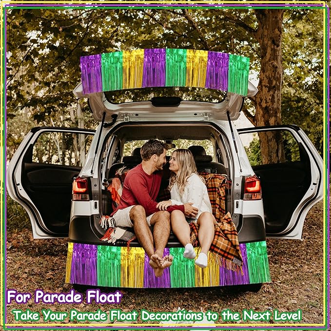 4 Pack 10 Feet Green Gold Purple Foil Fringe Garland Metallic Tinsel Streamers Banner Fringe Backdrop Banner for Parade Floats Mardi Gras Birthday Party Homecoming Decoration (Green Gold Purple)…