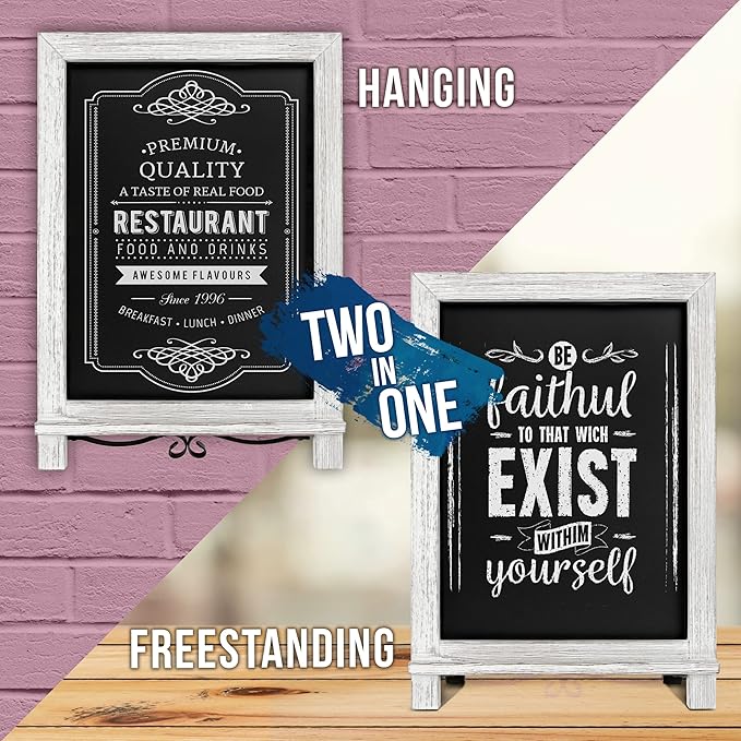 Rustic Whitewash Tabletop Chalkboard Sign/Hanging Magnetic Wall Chalkboard/Small Countertop Chalkboard Easel/Kitchen Countertop Memo Board / 12" x 17" in. Weddings, Birthdays, Baby Announcements
