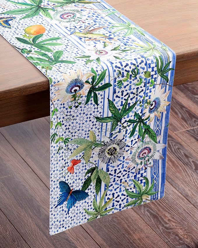 Maison d' Hermine Table runner 100% Cotton Double Layer Table Runners 72 inches long Decorative for Home Kitchen Dining Party Baby Shower Wedding Bridal Shower Spring Summer (Passiflora, 14.50" x 72")