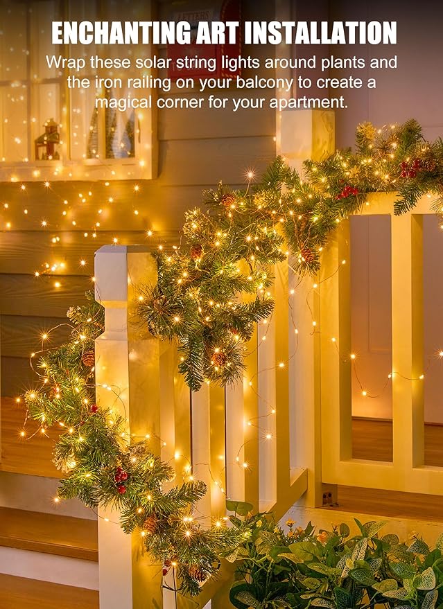 Outdoor String Lights, 400 LED Warm White Solar Powered 132 Ft