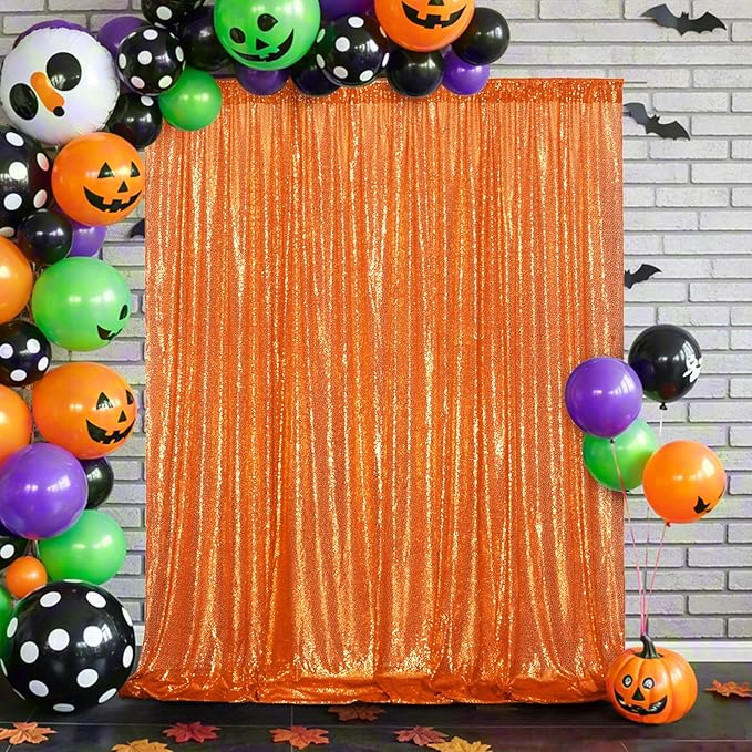 Eternal Beauty Orange Sequin Backdrop, 6x8 Ft Halloween Glitter Background Curtains for Shimmer Photography Party Wedding Birthday Back Drop Decor