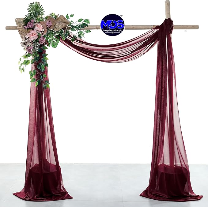MDS Halloween Chiffon Draping Fabric - 1 Panel, 30" Wide x 50ft Long - Sheer Spooky Arbor & Canopy Drapery for Haunted House Backdrops, Party Ceilings, DIY Costumes & Themed Events - Burgundy