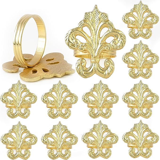 Napkin Rings, 12-Pack Shiny Gold Aluminum Set for Dinner Tables