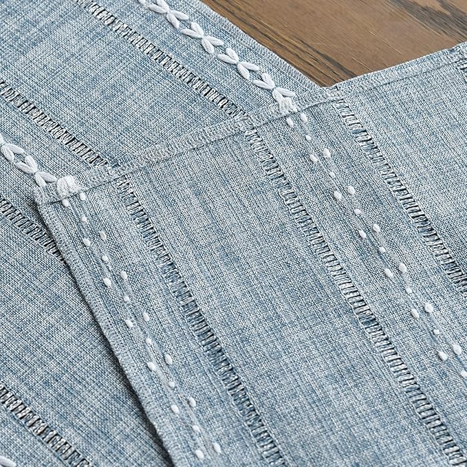 Artoid Mode Dusty Blue Cotton Linen Table Runner, Seasonal Rustic Embroidered Hollow Kitchen Dining Table Decoration for Home Party Decor 13x72 Inch