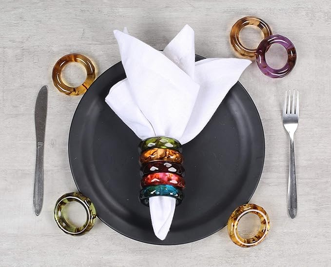 Napkin Rings Set of 12, Spring Multicolor Epoxy Resin Holders