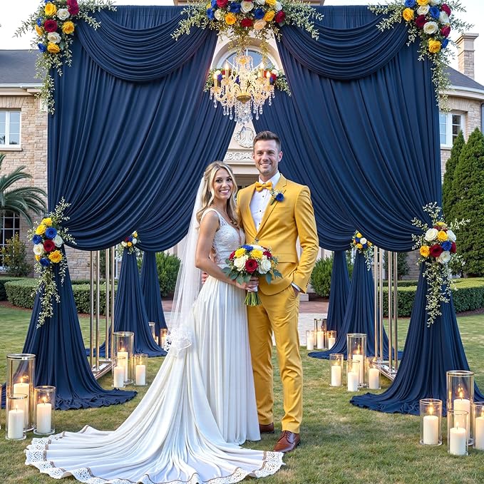 40×12ft Navy Blue Wrinkle Free Backdrop Curtain for Wedding Parties, 8 Panels 5×12ft Long Soft Silky Polyester Backdrop Drapes Photo Back Drop Curtains for Birthday Photography Background Cloth