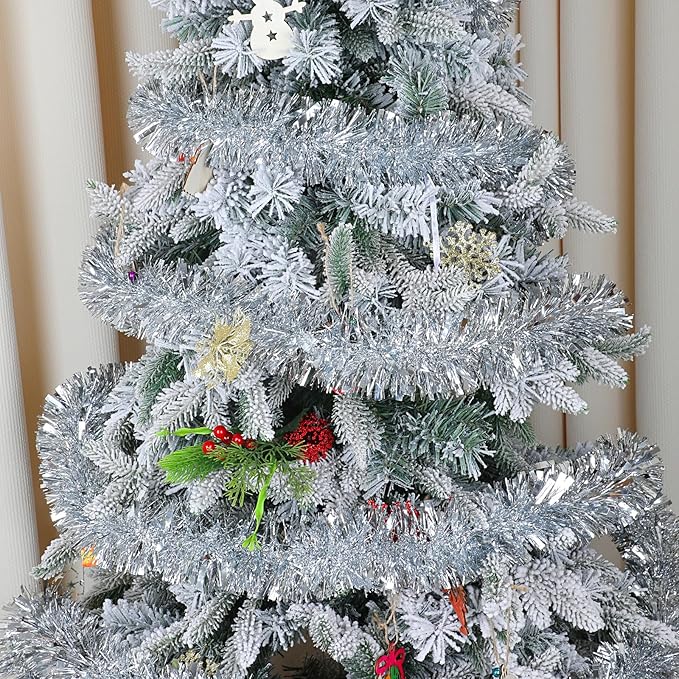 DECORA 33 Feet Silver Tinsel Garland, Christmas Metallic Hanging Tinsel Garland for Xmas Tree Home and Party Decoration