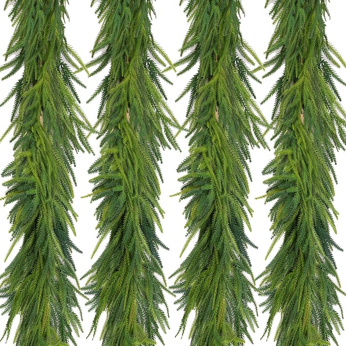 Norfolk Pine Garland, 6 ft Green PE, 4-Piece Christmas Decor