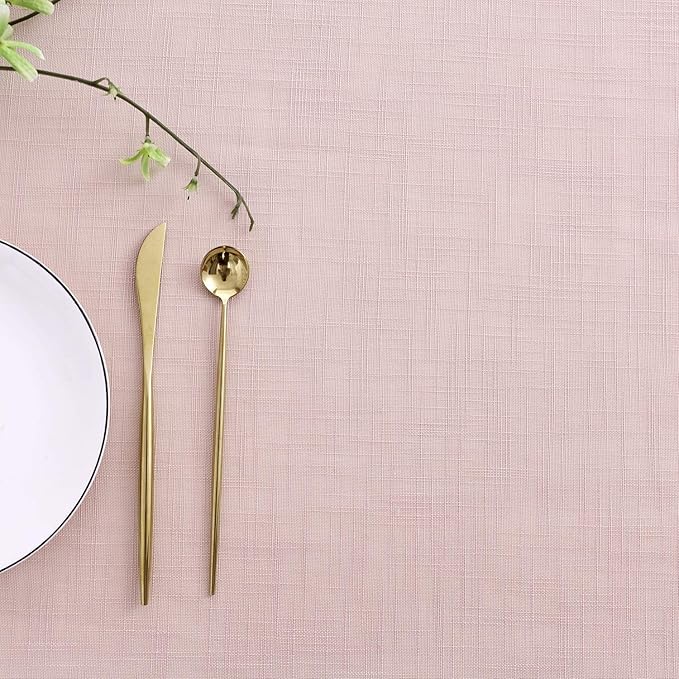 maxmill Lux Faux Linen Table Cloth with Slubby Texture Wrinkle Resistant Anti-Shrink Soft Tablecloth for Kitchen Dining Tabletop for Buffet Banquet Parties Rectangle 60 x 140 Inch Blush