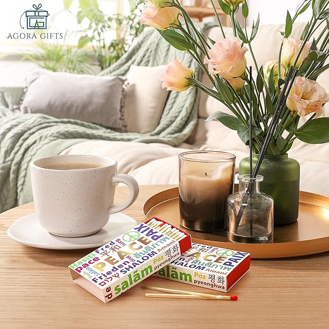 Decorative Matches Box -4-Inch Long Matches for Candles with Strike - Wooden Colorful Candle Sticks with Rainbow Tips - 50 Pc Match Sticks - Matchbox Designs of Your Choice (4 Unique Box Designs)