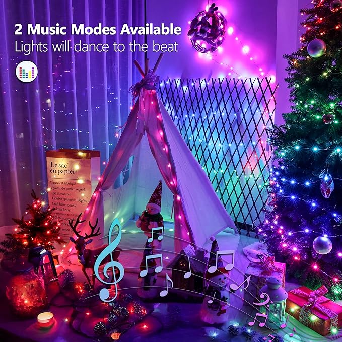 Indoor String Lights - 100 LED Color Changing Fairy Lights, 33 Ft Music Sync