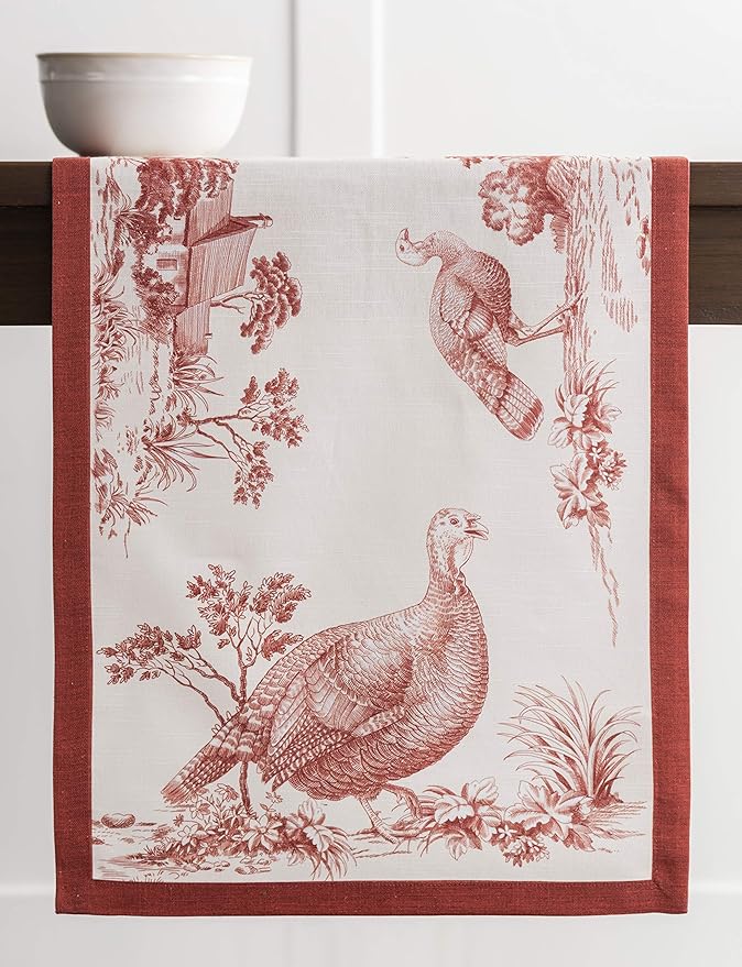 Maison d' Hermine Table Runner 100% Cotton Single Layer Table Runners 72 inches Long for Thanksgiving Christmas Decorations Home Kitchen Dining Party Wedding (Holy Jouy - Red, 14.5" x 72")