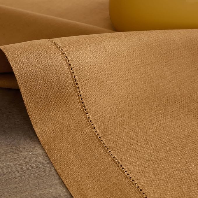 Solino Home Linen Table Runner 36 Inches - 100% Pure Linen Brown Sugar Hemstitch Table Runner 14 x 36 Inch Ideal for Dresser and Coffee Tables - Fall, Autumn, Thanksgiving - Classic Hemstitch
