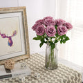 Artificial Rose Open Flower Bouquet Faux Rose Stems for Wedding, 10pcs