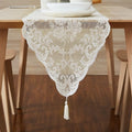 Table Runner with 2 Tassels for Rustic Vintage Decor. Lace Table – Ivory
