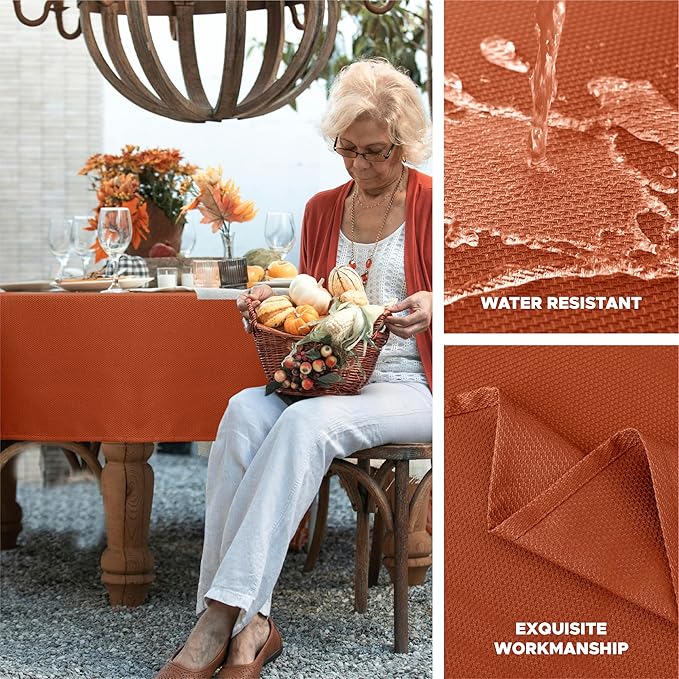 Biscaynebay 2 Pack Fall Tablecloth Textured Fabric 60x84 Inch Rectangular, Rust Thanksgiving Autumn Harvest Water Resistant Fabric Tablecloths for Kitchen, Dining, Wedding, Parties Machine Washable