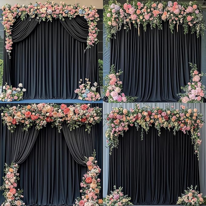 Black Backdrop Curtain Set: 10 Panels, 5 ft x 10 ft Each, Wrinkle-Free