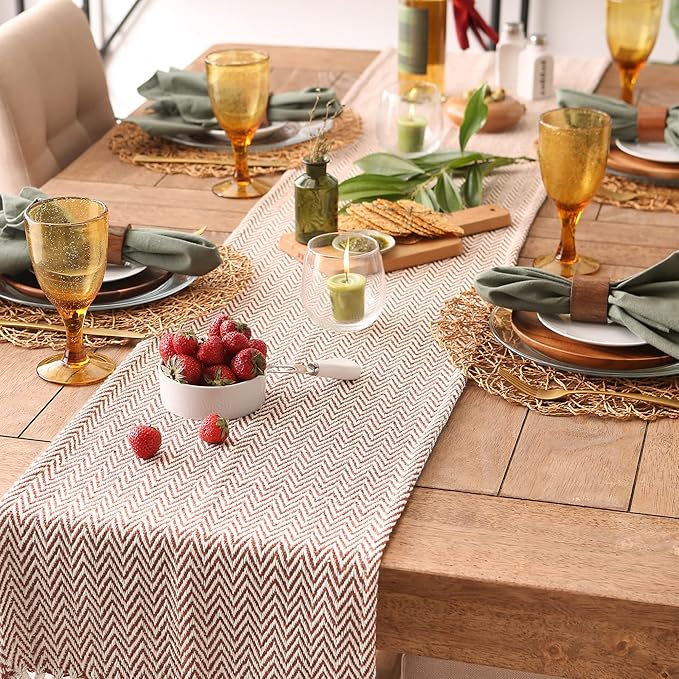DII Woven Basic Tabletop Collection Chevron Table Runner, 15x72, Cinnamon