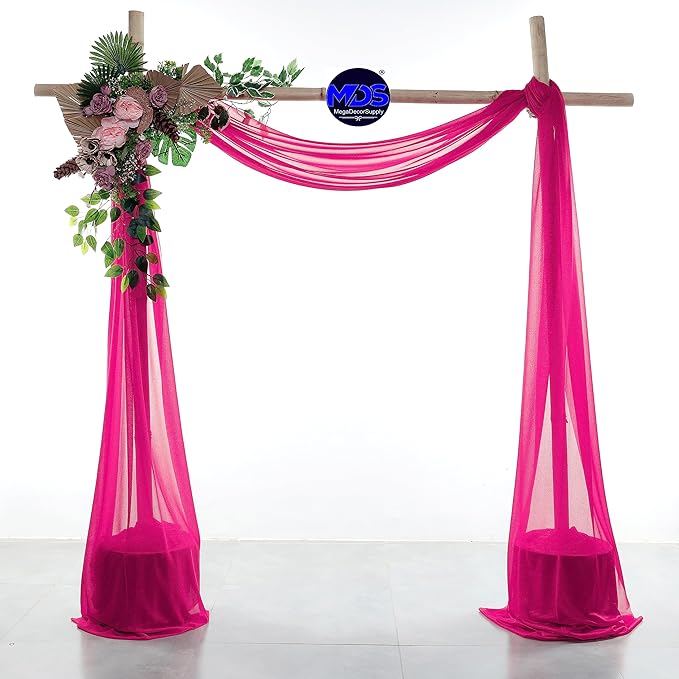 MDS Halloween Chiffon Draping Fabric - 2 Panel, 30" Wide x 30ft Long - Sheer Spooky Arbor & Canopy Drapery for Haunted House Backdrops, Party Ceilings, DIY Costumes & Themed Events - Hot Pink