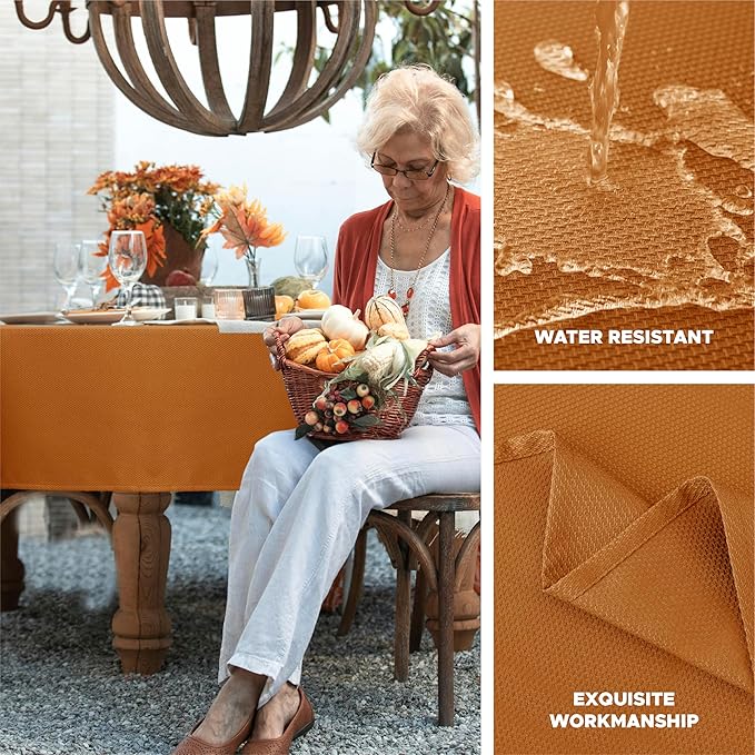 Biscaynebay Fall Tablecloth Textured Fabric 60x84 Inch Rectangular, Bronze Thanksgiving Autumn Harvest Water Resistant Fabric Tablecloths for Kitchen, Dining, Wedding, Parties Machine Washable