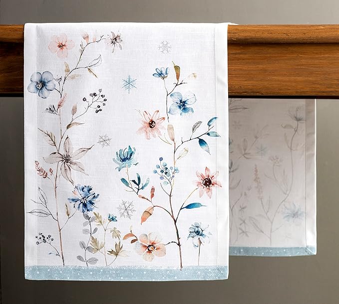 Maison d' Hermine Table Runner 100% Cotton Single Layer Table Runners 48 inches Long for Thanksgiving Christmas Decorations Home Kitchen Dining Party Wedding (Ice Florals, 14.5" x 48")